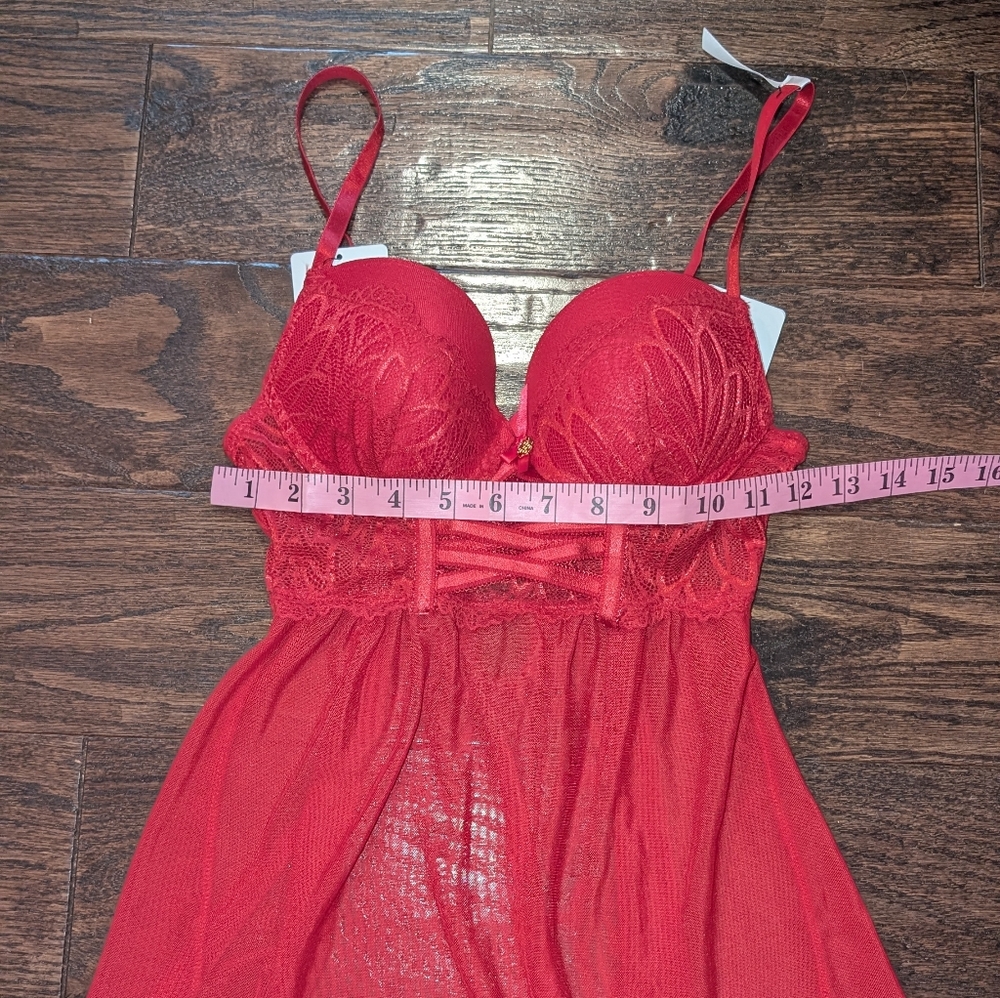 NWT Daisy Fuentes Lace Babydoll Lingerie in Chili Red - Picture 9 of 10